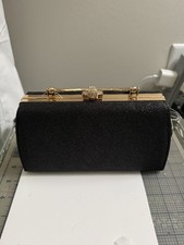 Handbag Evening Black Sparkle Gold Handle/Chain w/Rhinestone Clasp D Margeaux