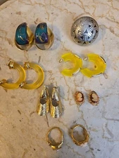 Lot Of 8 Vintage Jewelry Mixed. Lucite Earrings Enamel Rings