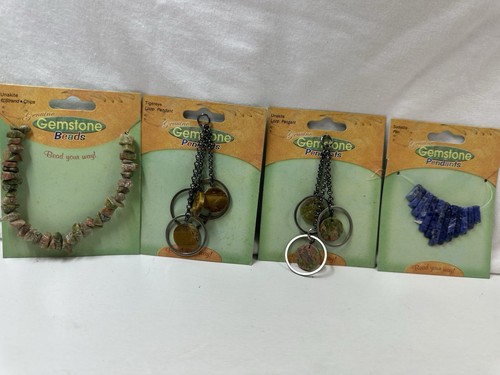 Bundle 4 Genuine Gemstone Pendants & Chips – Sodalite, Unakite, Tiger Eye