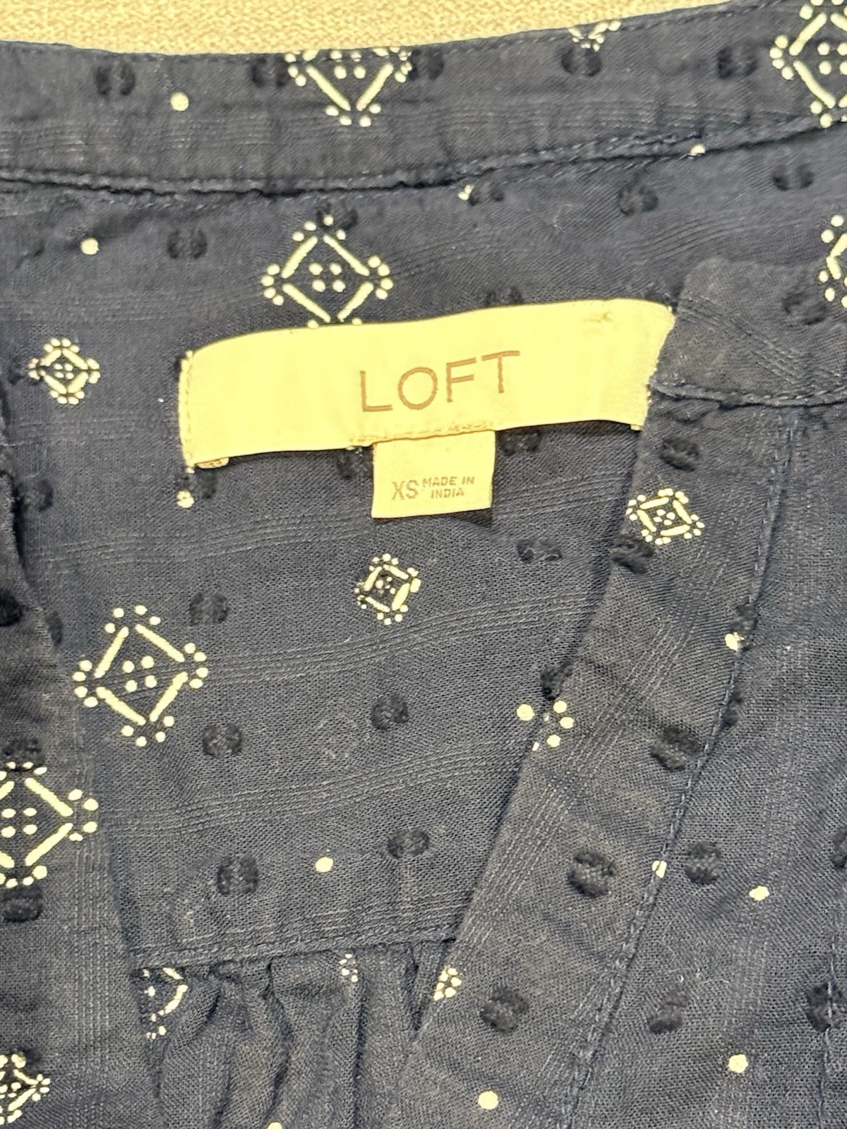 LOFT Navy Embroidered Split Neck Flutter Sleeve B… - image 5