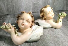 Vintage Pair Antonio Borsato Italy Handpainted Cherub Plaque Signed, Orig Labels