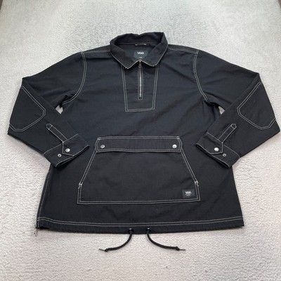 Vans Jacket Mens Large Halifax Anorak Black Canvas 1/4 Zip Skater Streetwear