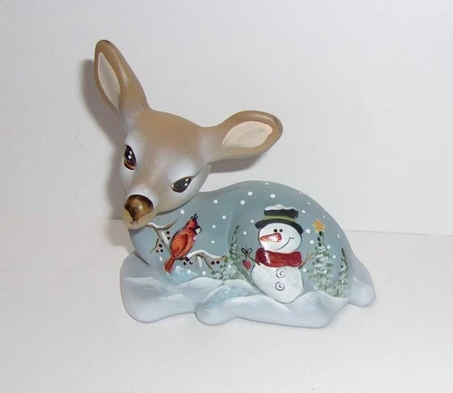 Fenton Glass Amethyst Winter Snowman Cardinal Fawn Deer Figurine Ltd Ed #6/47