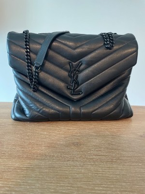 Saint Laurent Loulou Black Hardware Shoulder Bag Medium Black Leather