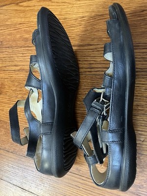 Ecco Flash Women s Leather Walking Strappy Gladiator Sandals Black Sz 39 EUC!!!