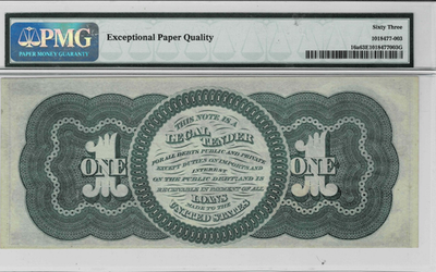 1862 $1 Legal Tender 'Greenback'note-fr.16a-PMG Choice UNC 63 EPQ