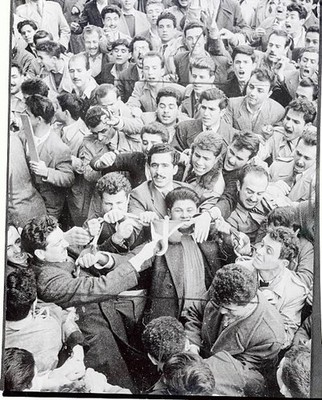 Remnants of a British flag are waved by rioting students Salonika - Old Photo