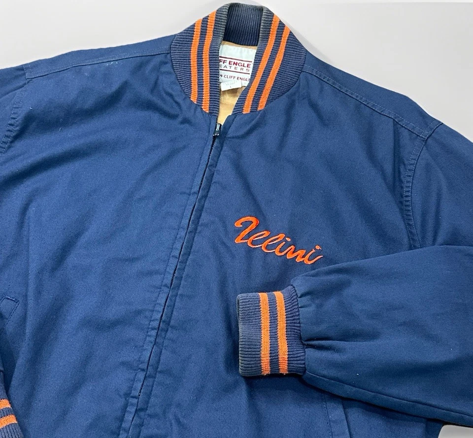 Chaqueta De Colección Años 80 Cliff Engle Universidad de Illinois Para Hombre Grande Illini NCAA Cremallera Foto 2 de 4