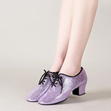 Shiny Purple Latin Dance Shoes Ballroom Dance Sneakers Square Modern High Heel