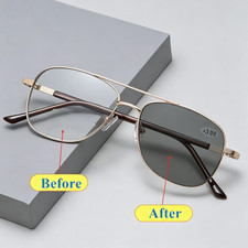 Photochromic Progressive Multifocal Double Bridge Reading Sun Glasses Women Men
