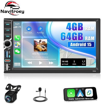 4+64GB Android 15 Carplay 7'' Autoradio Doppel 2 DIN GPS Navi WIFI FM BT +Kamera