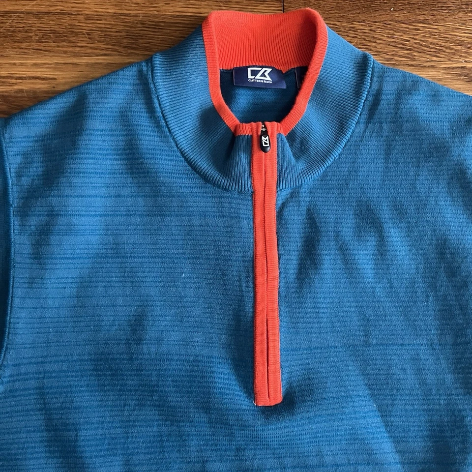 Cutter And Buck Men’s Sweater Vest Cardigan L Preppy golf Teal  - Image 2 of 4
