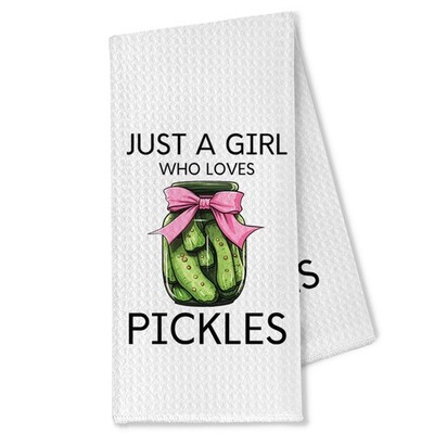 Just A Girl Who Loves Pickles Kitchen Hand Dish Towels Decor Women 16x24 In