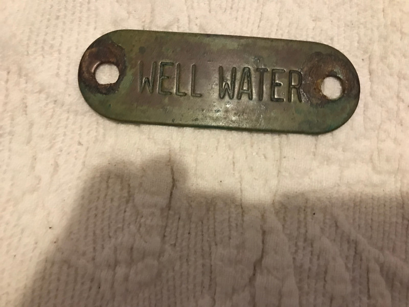 Vintage Solid Brass  Plate 3" Lenght " WELL WATER" off a farm yard well house A1