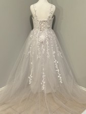 White Wedding dress With Lace Up Back And Floral Straps