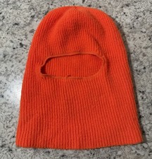 VTG Blaze Orange Acrylic Knit Ski Mask Hunting Hat Balaclava Robber Mask EUC