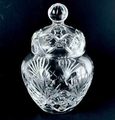 Vintage Ginger Jar Cut Crystal Clear Fan 8  Lidded 24% Lead Biscuit Candy