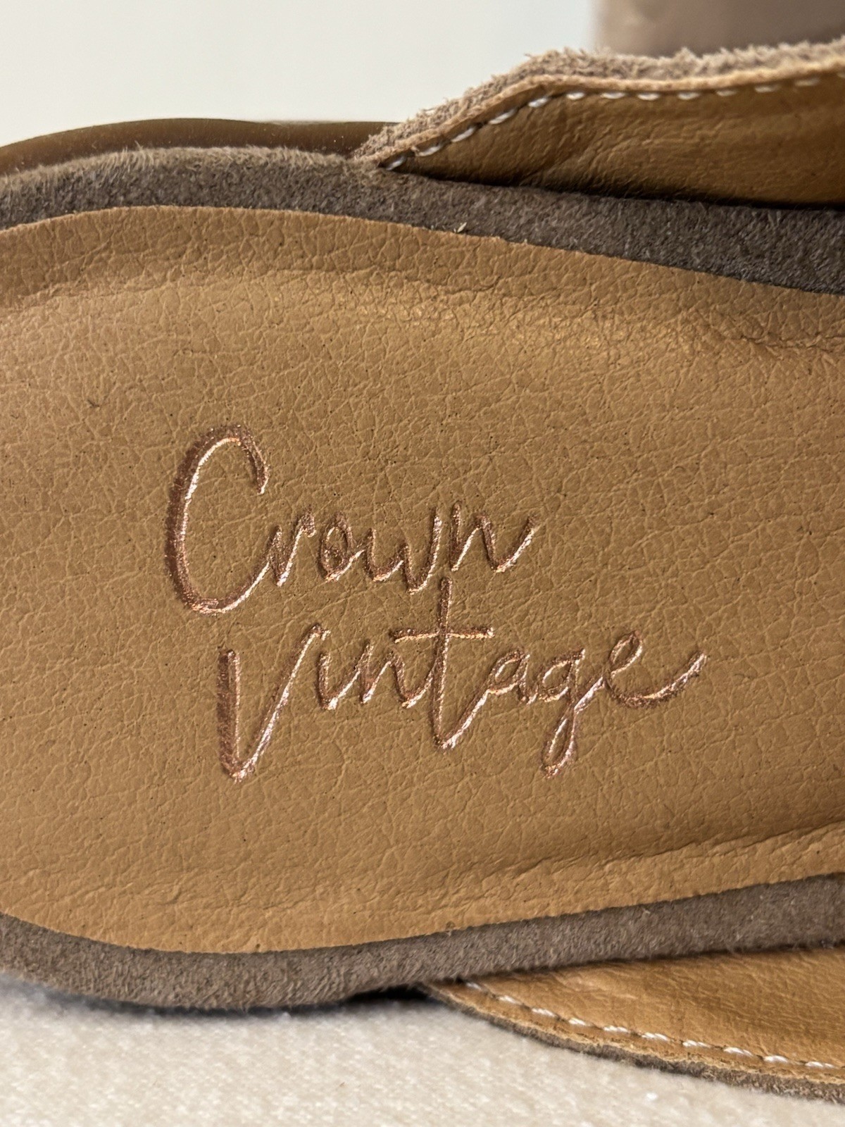 Crown Vintage Naliana Womens Tan Leather Suede Penny Mules Slip On Low Heel 10 M