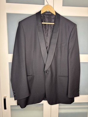 Canali Black Tuxedo Jacket 100% Pure Wool Shawl Revers Dinner Blazer EU 58 Italy