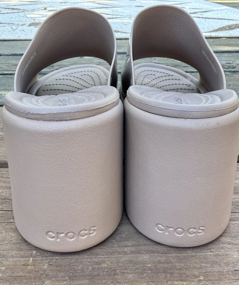 Crocs LiteRide Brooklyn Slide High Shine Taupe Chunky Heel Sandals Size W9 Y2K - Image 4 of 4