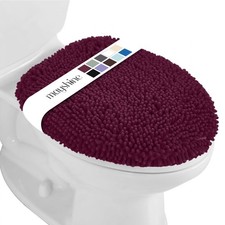 Toilet Lid Cover - Burgundy, Plush Microfiber Oval 21" X 19", Burgundy