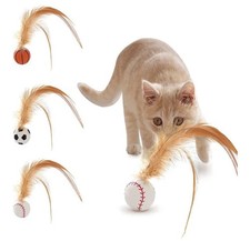 Cat Toy Set Sport Patterns Bouncing Balls With Feathers, Pack Of 3