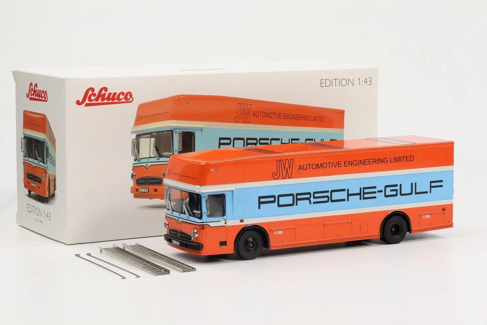 1:43 Porsche Mercedes-Benz Race Car Transporter Truck Gulf O317 Schuco... - Immagine 3 di 4