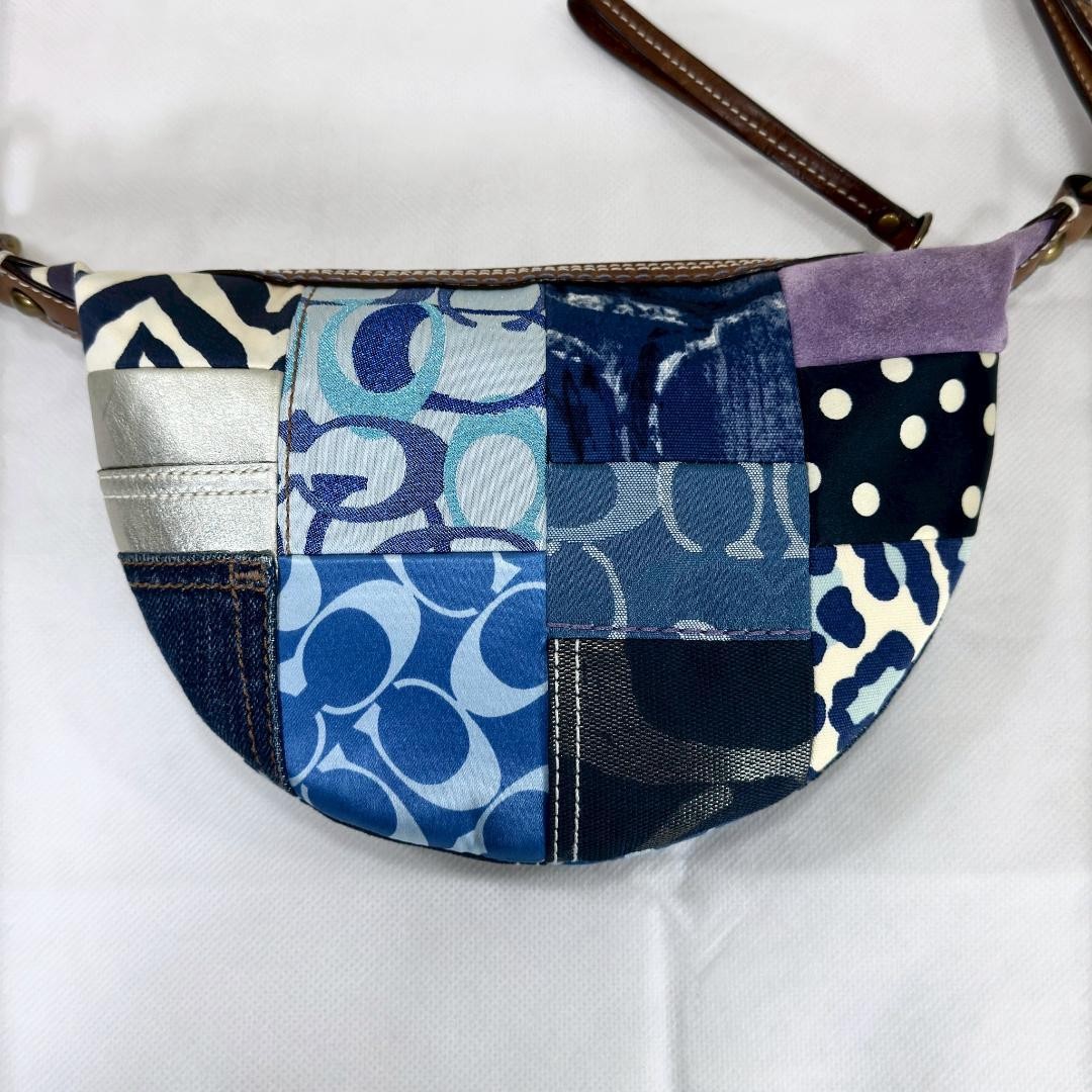 Coach Patchwork Denim Shoulder Bag Half Moon Used… - image 2