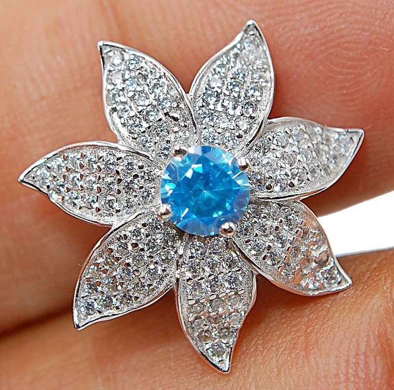 Flower 1CT  Aquamarine 925 Sterling Silver Pendant Jewelry LV4-8
