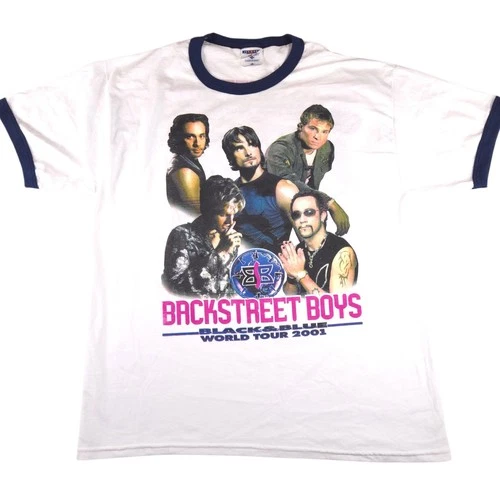 Vintage Backstreet Boys Black & Blue World Tour Ringer 2000 2000s vintage concert t-shirt, vintage, size XL, single stitch, B+ condition
