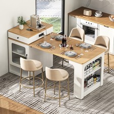 Kitchen Island with Extendable Dining Table, Mobile Storage Table w/Open Shelves