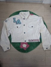 LA Gear White Patch Embroidered Cropped Jacket Women's S Vintage Gem Buttons