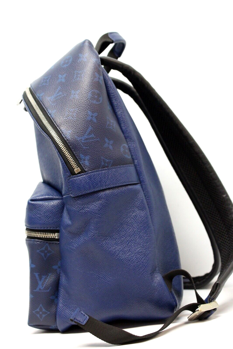 LOUIS VUITTON Discovery Taiga Monogram Leather Backpack Blue