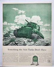 1943 Quaker State Motor Oil Axis Tanks Vintage WWII Print Ad Man Cave Art Deco