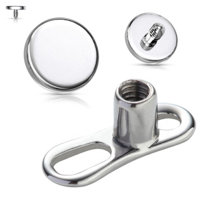 Titan Dermal Anchor 2 Platte Surface Piercing Stahl Aufsatz Disc Anker Silber