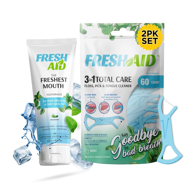 Natural Toothpaste for DRY MOUTH with 3in1 Floss Pick Tongue Cleaner