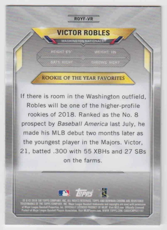 2018 Bowman ROY Favorites Victor Robles #ROYF-VR - Image 2 of 2
