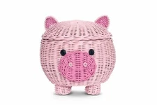 Large Pig Rattan Storage Basket Decor Hand Woven Shelf Organizer Wicker Piggy