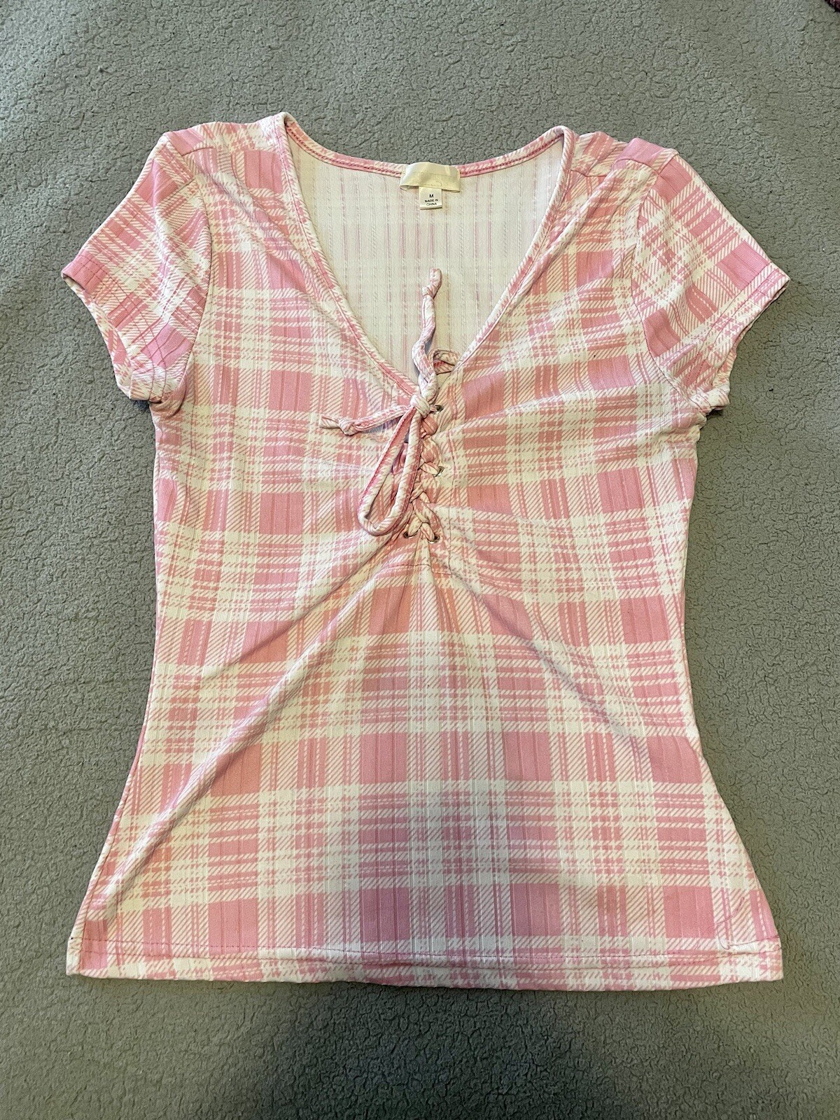 Coquette Pink Plaid Bow Blouse. Girly Top. Perfect for spring and summer.