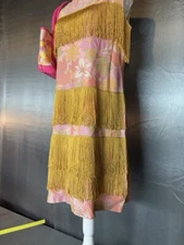 VTG Floral Fringe Dress Flapper Evening Party Dress 60s 20s Disco Hippie