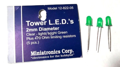 Miniatronics Set of 3 2mm Diameter Green Tower L.E.D.s 12-822-05