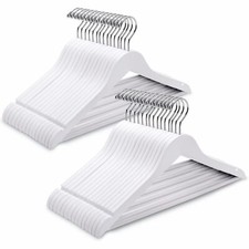 White Wooden Hangers 30 Pack White Wood Coat Hangers with Non Slip Pant Bar C...