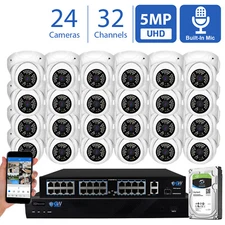 32 Channel 8MP 4K NVR 24 X 5MP 1920P PoE Microphone Security Camera System 8TB