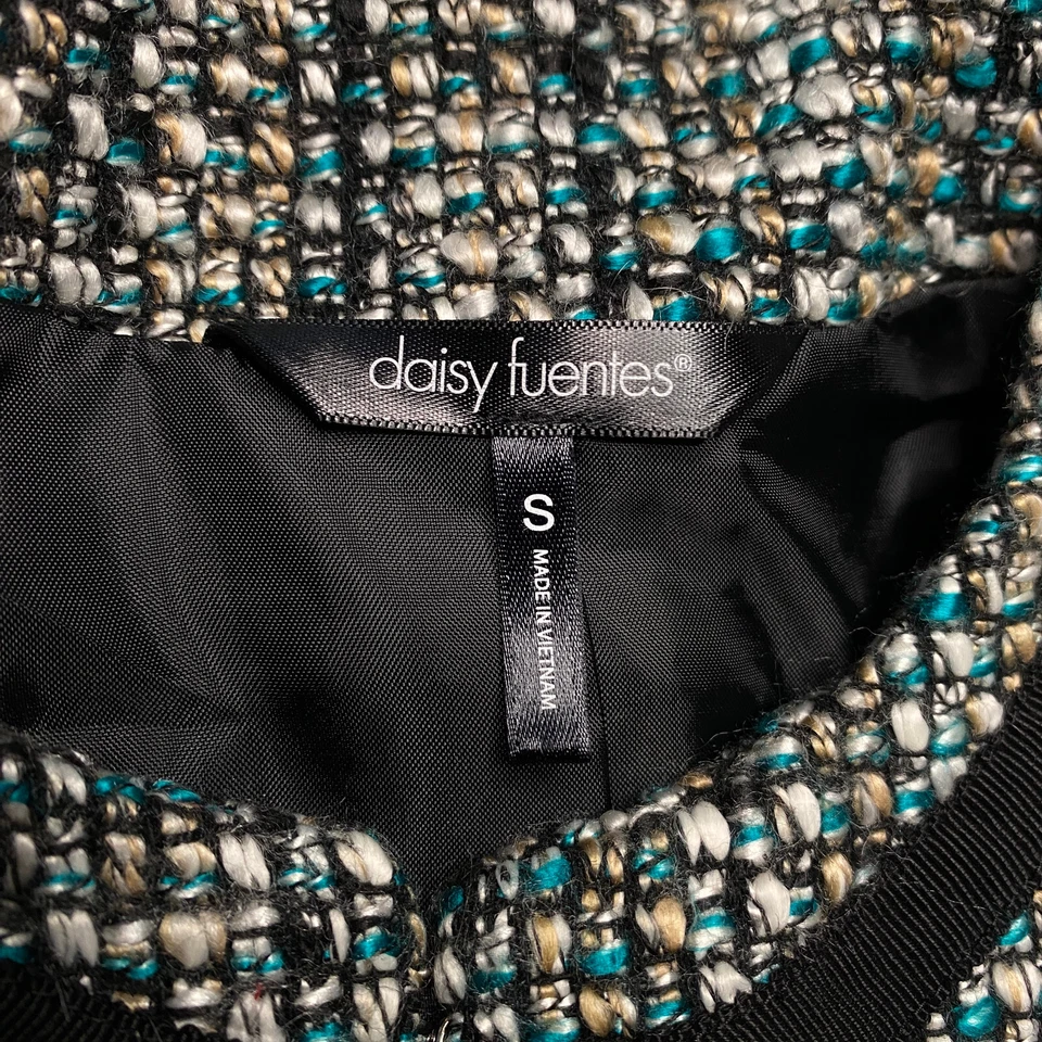 Daisy Fuentes 女式西装外套 S 码蓝色黑色粗花呢钩闭合腰围长度 — 第 3/4 张图片