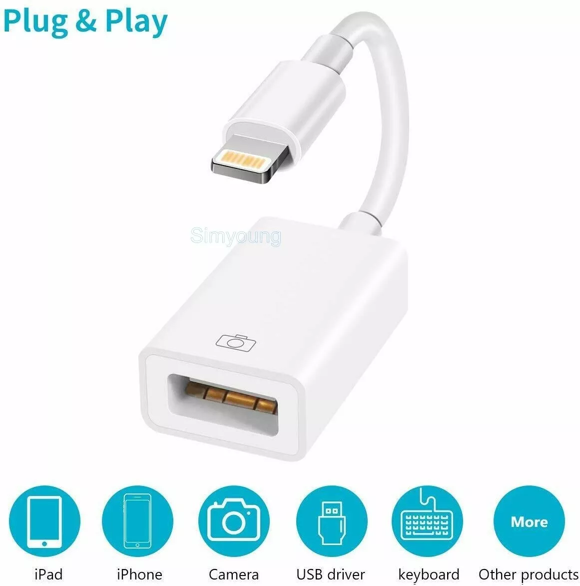 Lightning to USB Camera Adapter with Charging Port, Lightning Female USB  OTG Cable Adapter for Select iPhone,iPad Models Support Connect Camera,  Card Reader, USB Flash Drive, MIDI Keyboard 