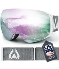 Ski Goggles Adults Anti-Fog Scratch Arctic White-Sapphire JR