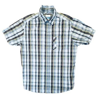Columbia Mens L Shirt Omni Wick Short Sleeve Window Pane Plaid Blue Cotton Blend - Image 1 of 4