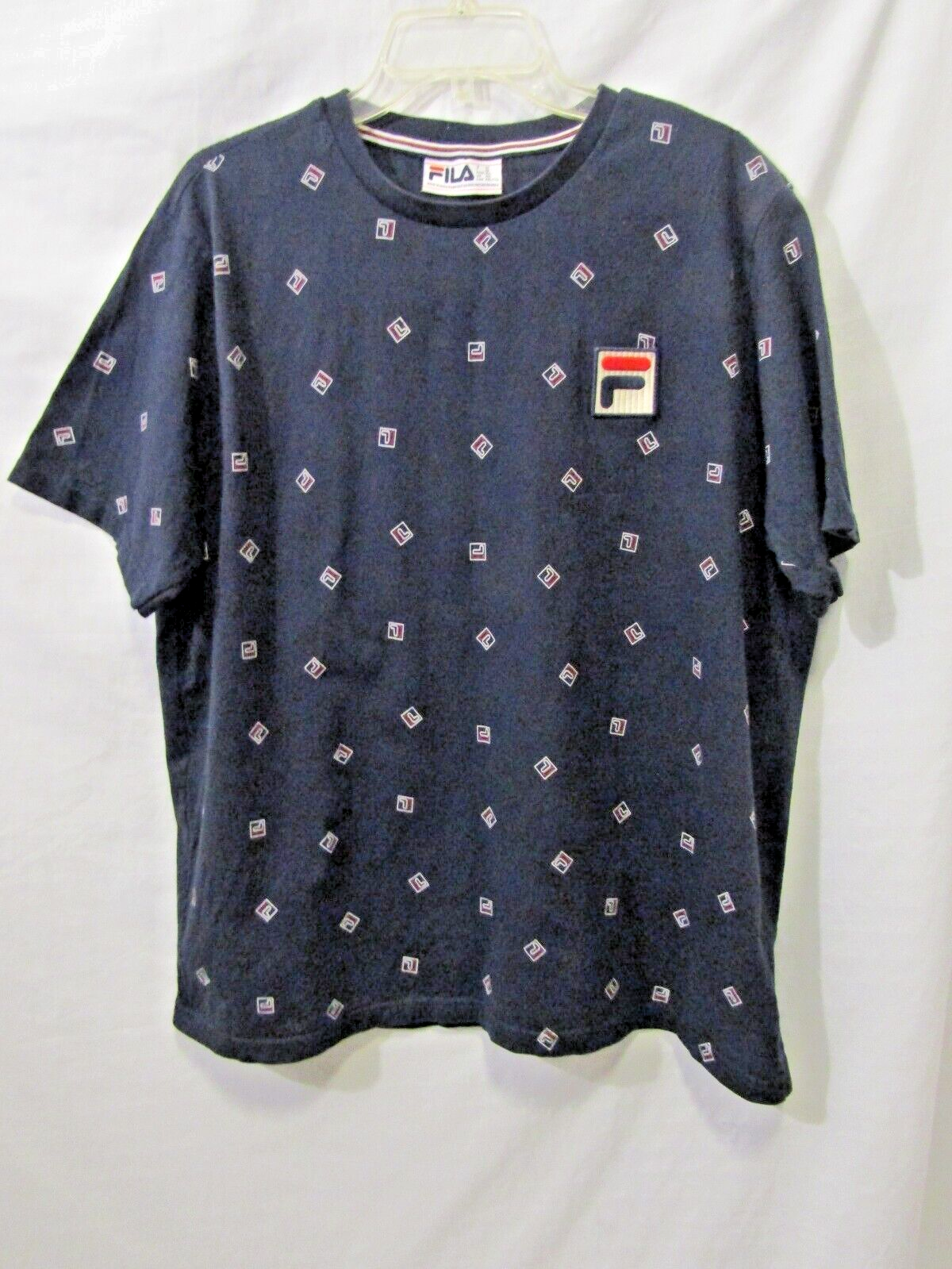 T shirt logo FILA a maniche corte collo a vite blu rosso bianco taglia XXL