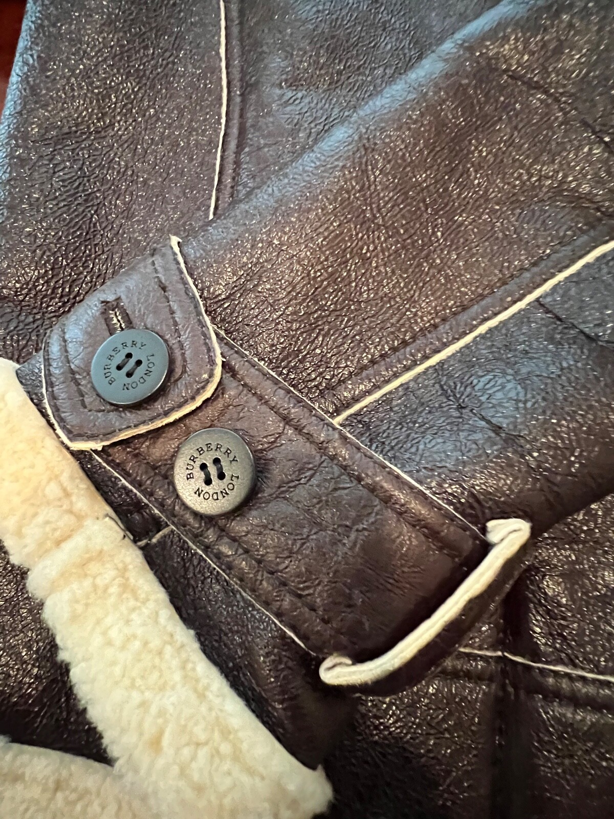 BURBERRY LONDON VINTAGE LEATHER / SHERPA ZIP JACKET SIZE 8 image 5