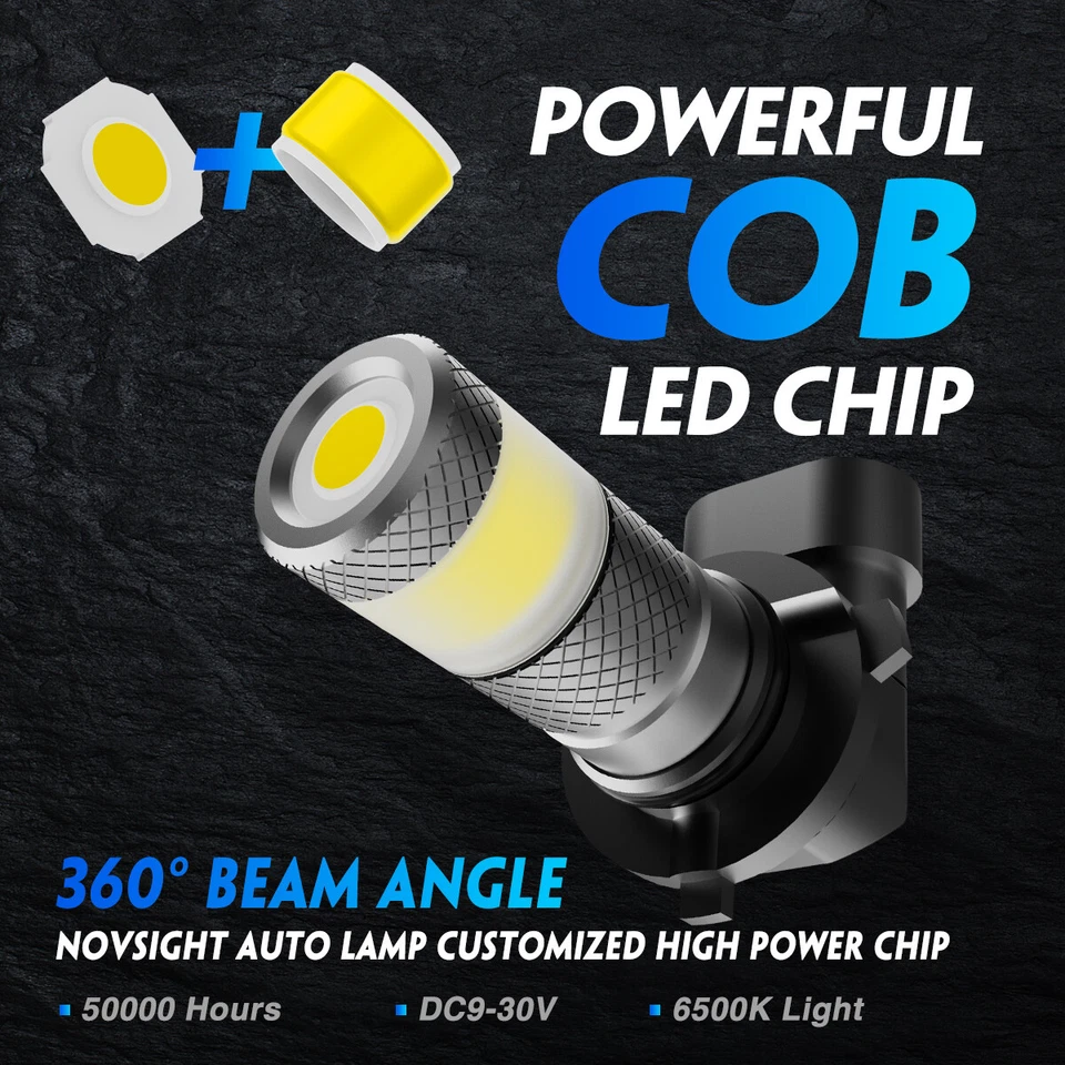 NOVSIGHT 9006 HB4 COB LED Fog Light Bulbs 30W 6500K 360-Degree Bright White Red - Image 2 of 4